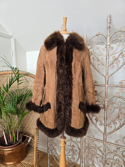 Vintage suede Sheepskin trim coat
