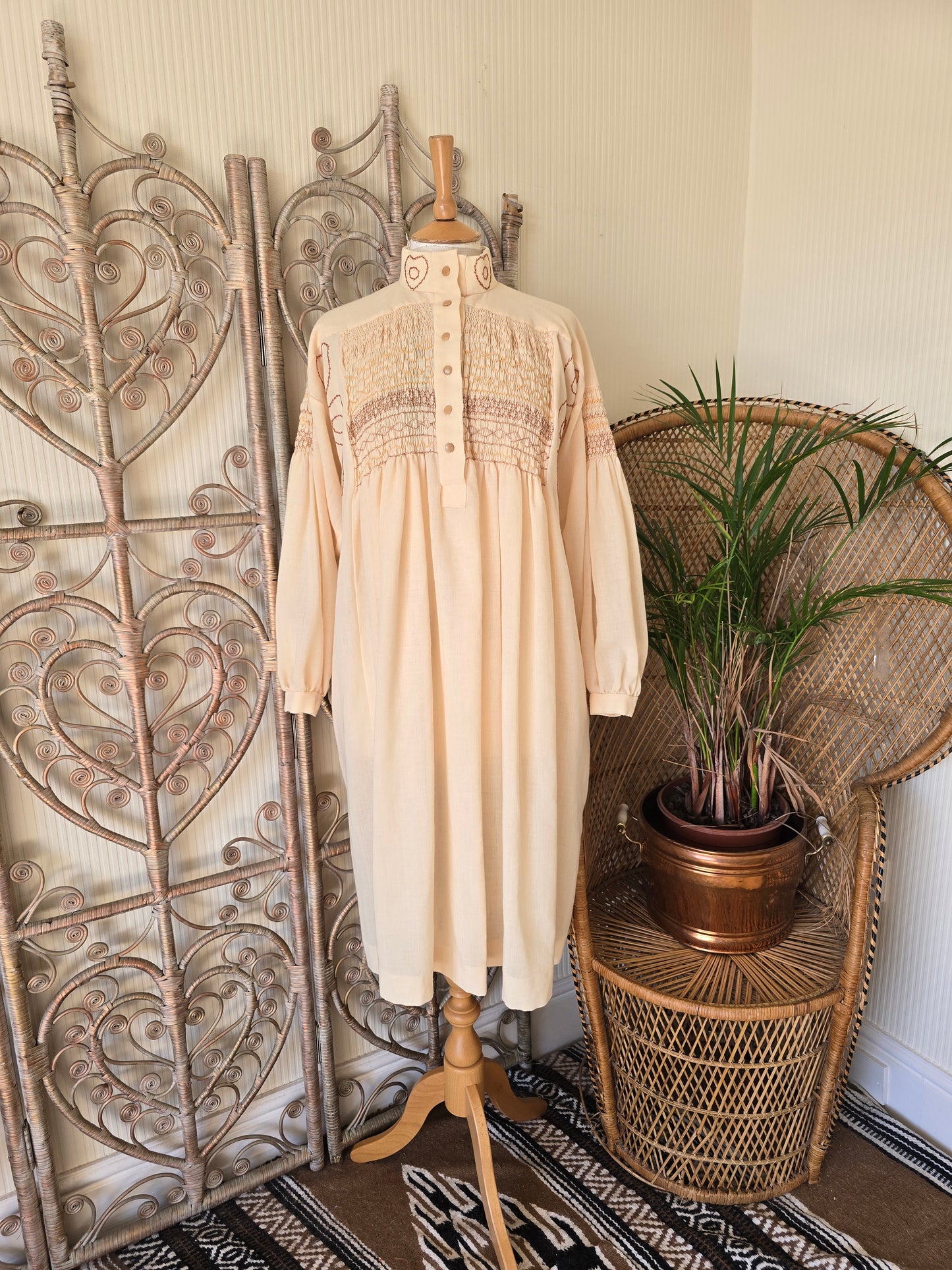 Vintage shirring smock dress L XL