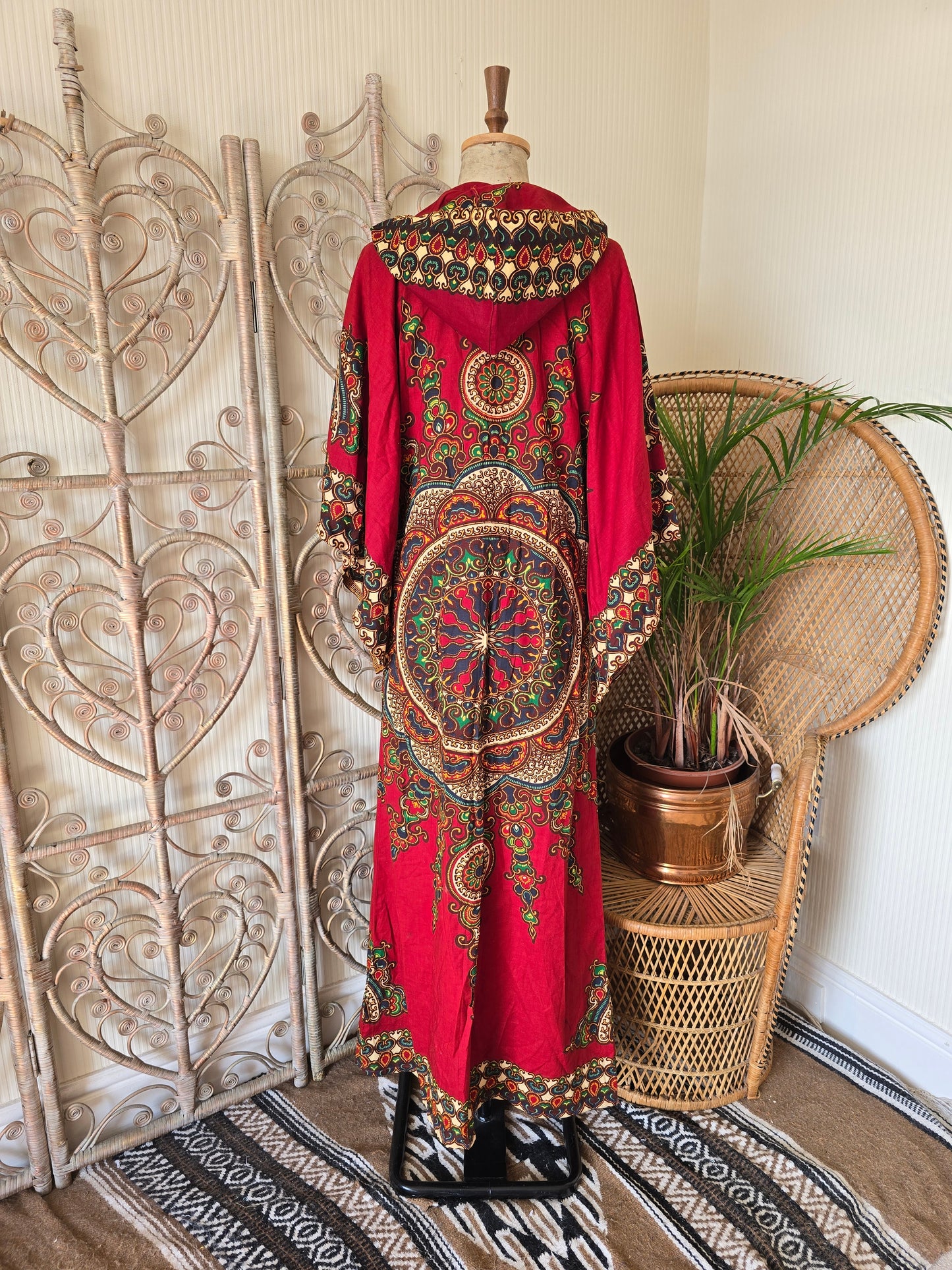 Vintage Dashiki hooded maxi dress