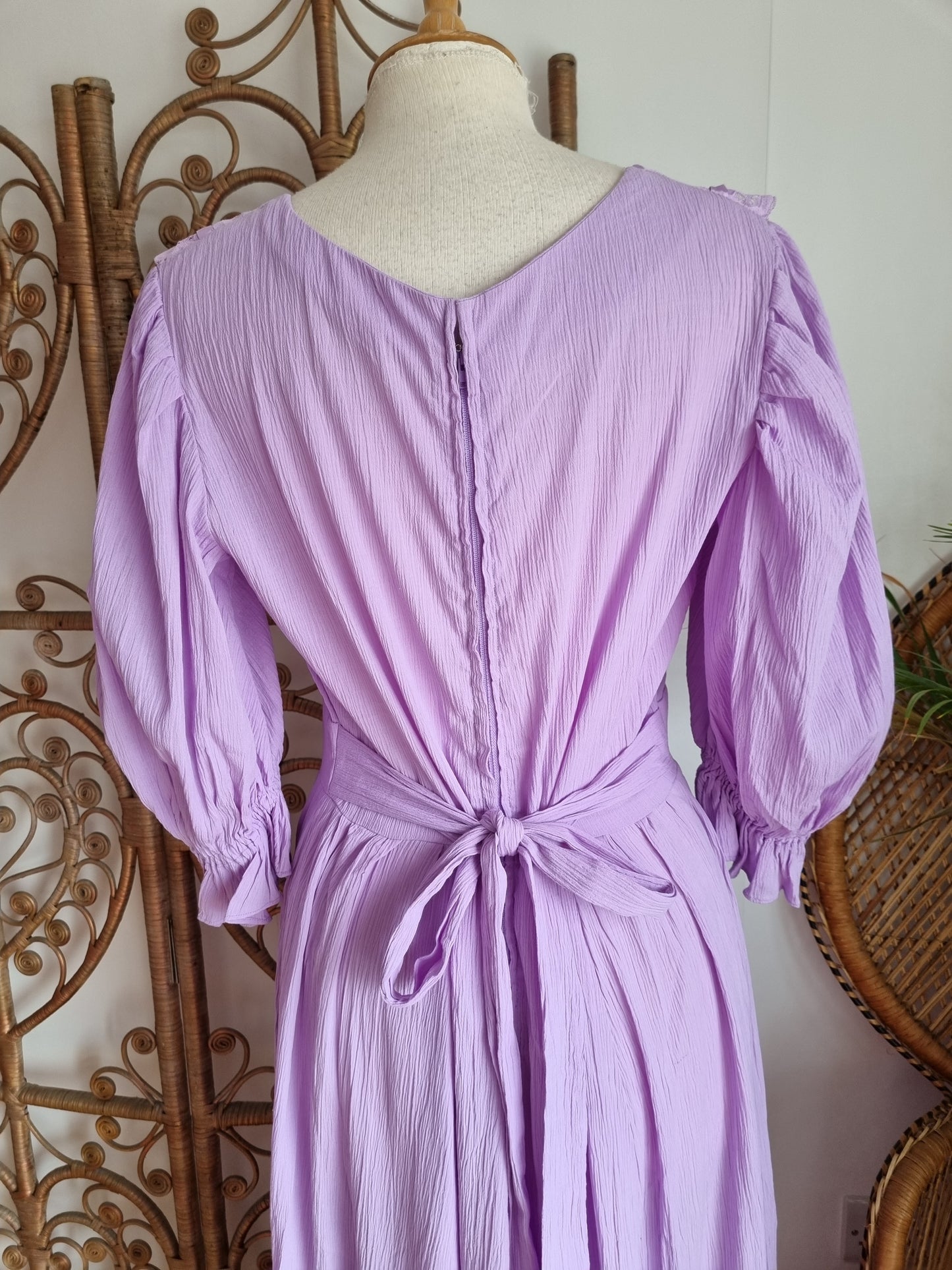 Vintage lilac cheesecloth maxi dress M/L