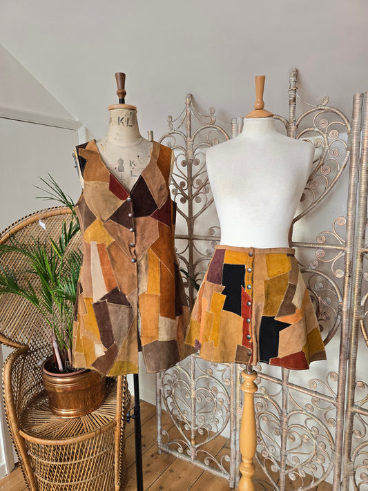 Vintage patchwork suede waistcoat skirt