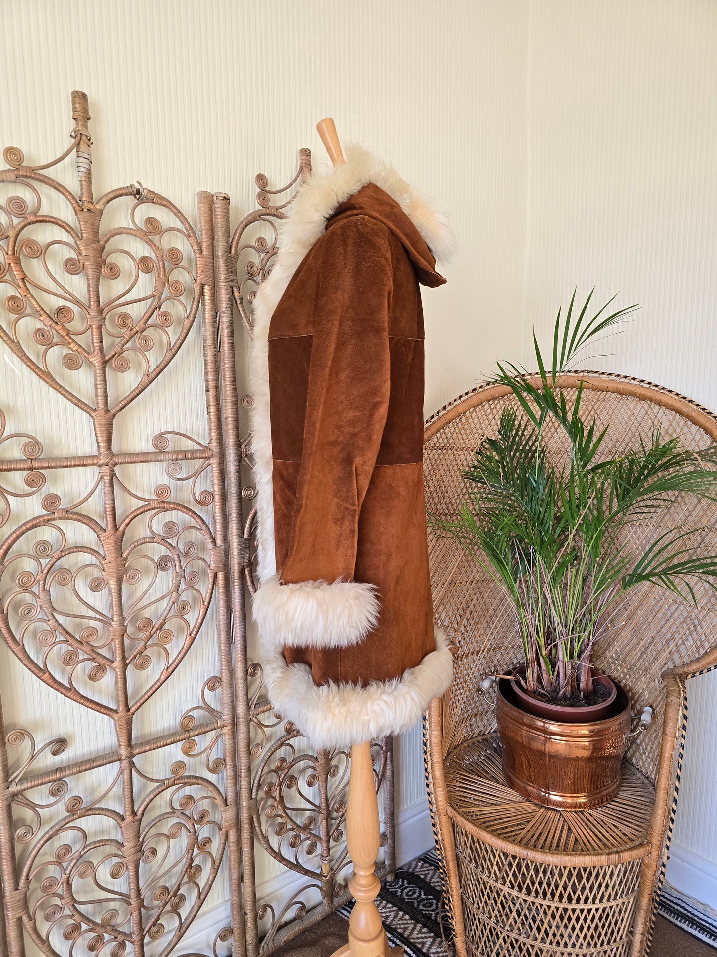 Vintage suede hooded coat S