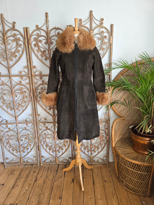 Vintage suede Sheepskin collar cuffs coat