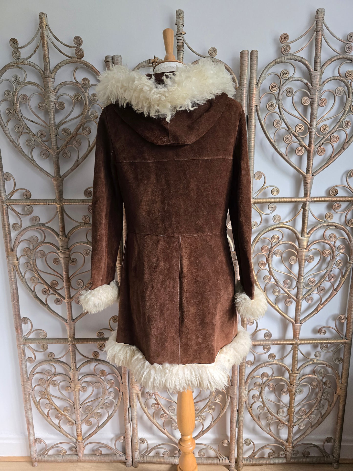 Vintage suede hooded coat S