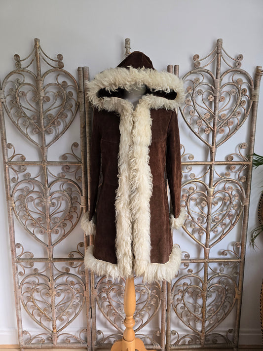 Vintage suede hooded coat S