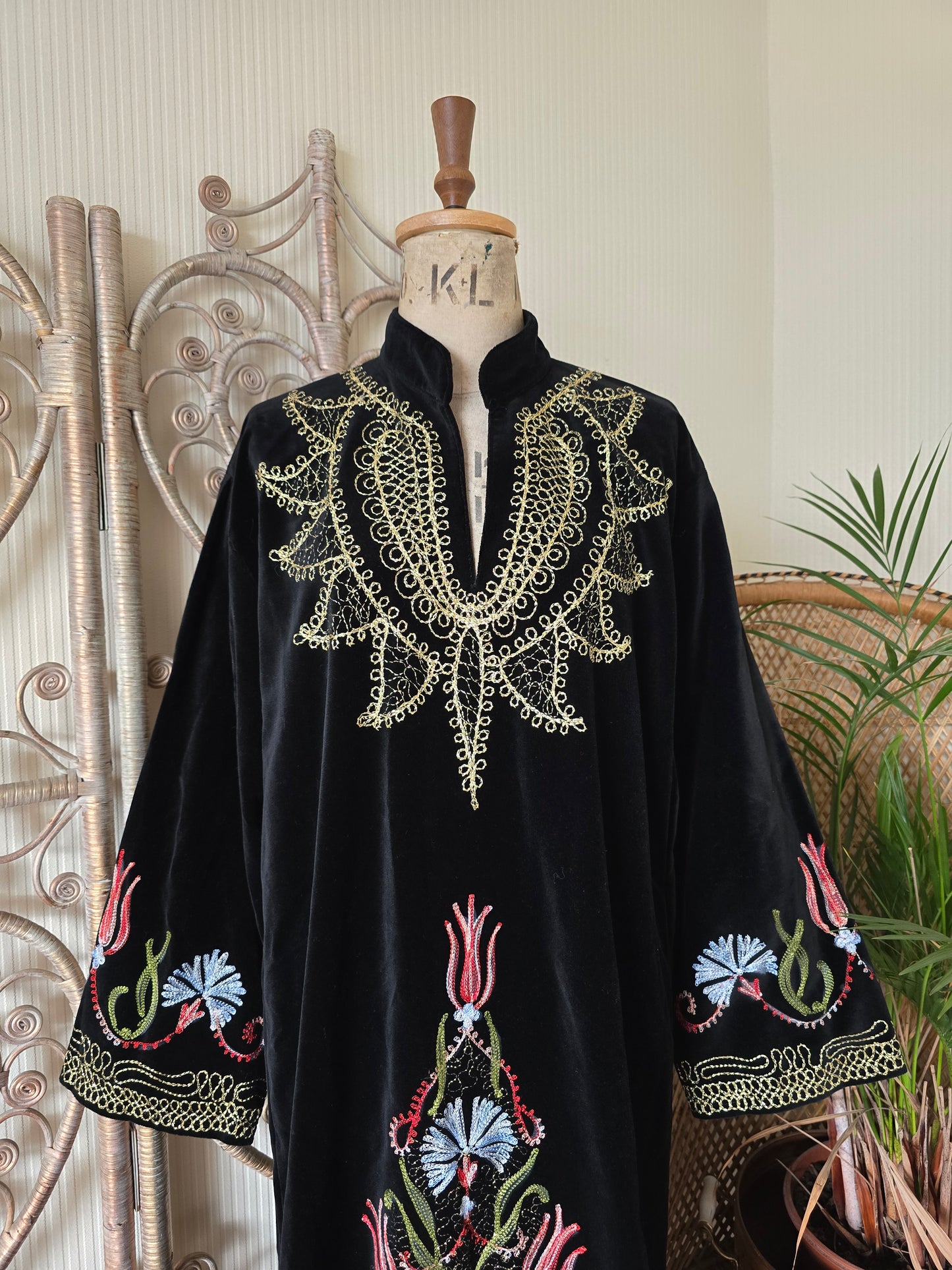 Vintage embroidered velvet kaftan maxi dress