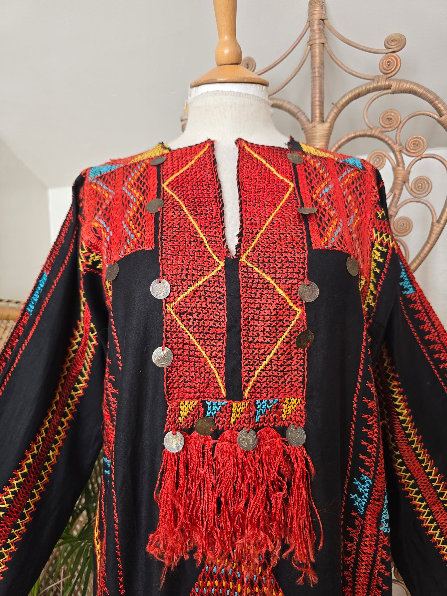 Vintage Bedouin embroidered kaftan dress