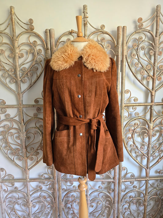 Vintage suede Sheepskin collar coat