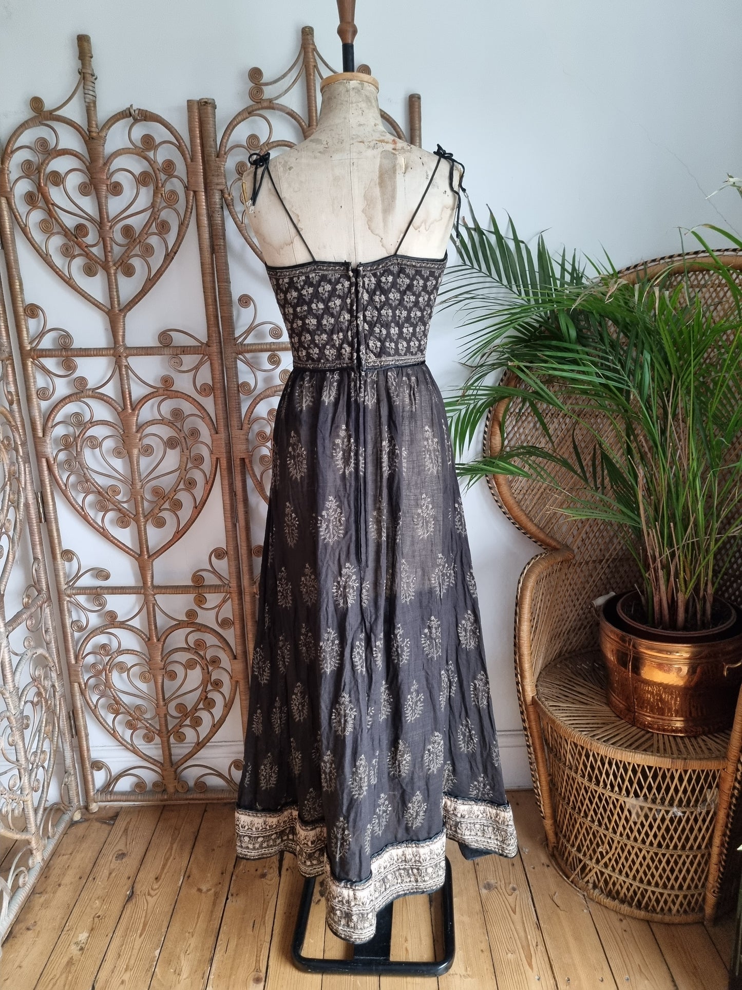 Vintage Phool Indian sweetheart quilted midi dress XS