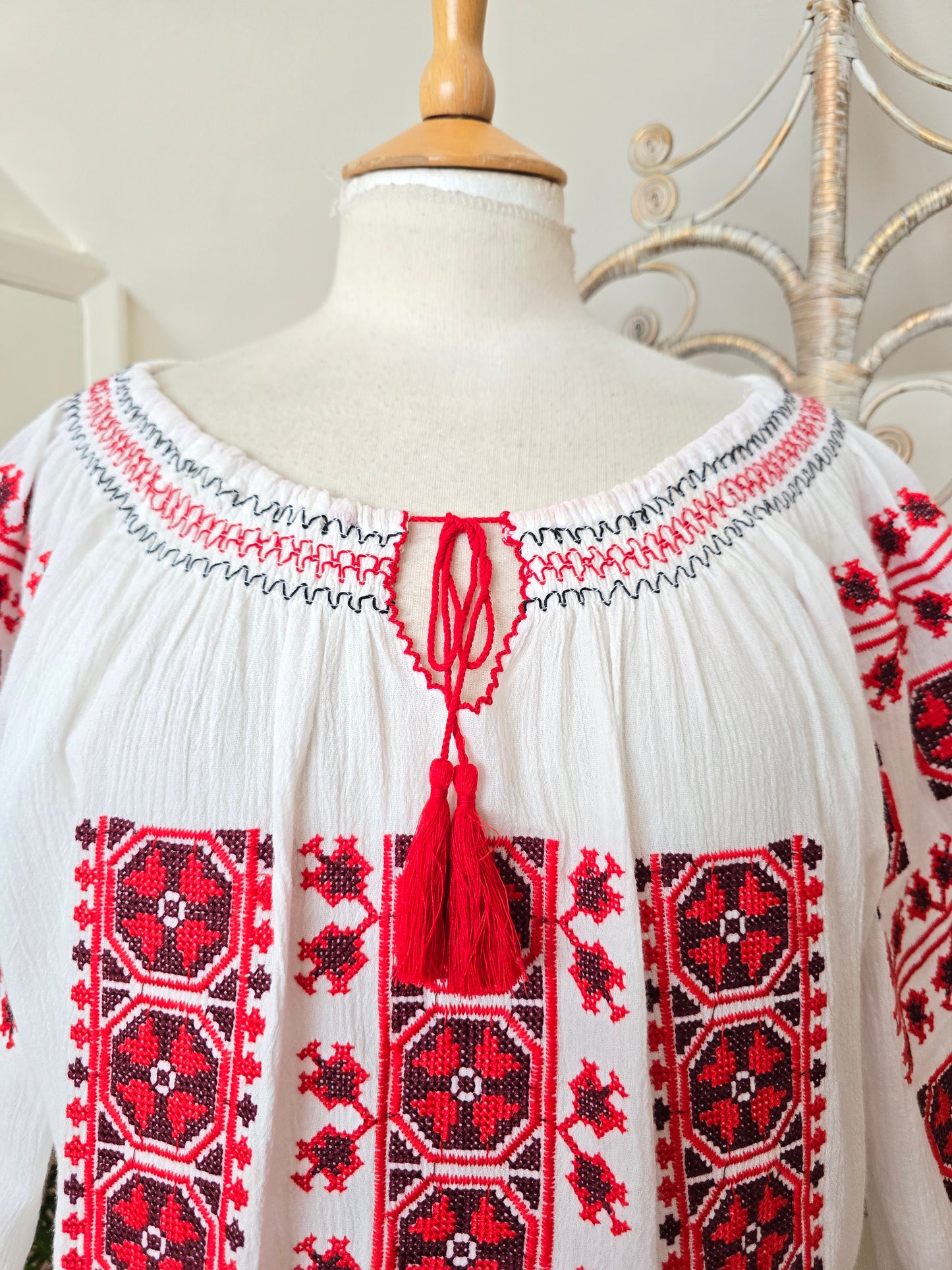 Vintage style Romanian embroidered blouse