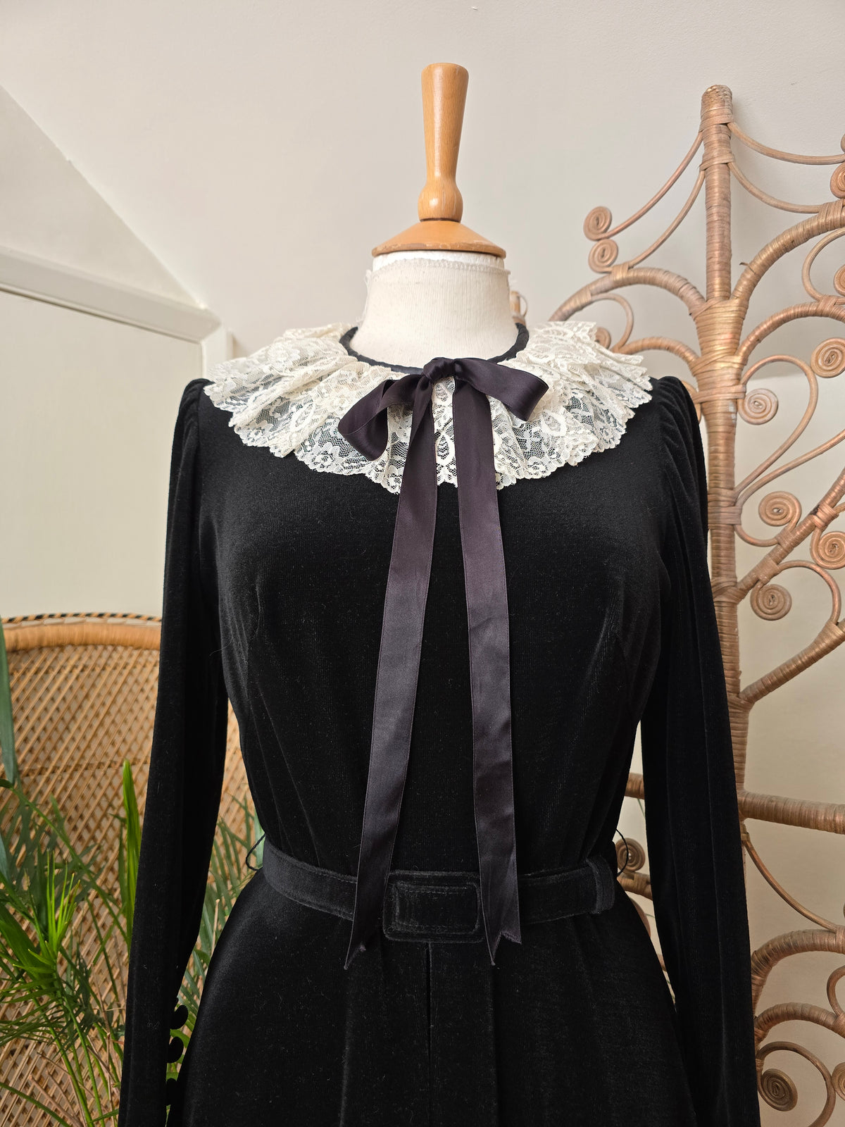 Vintage velvet lace collar dress