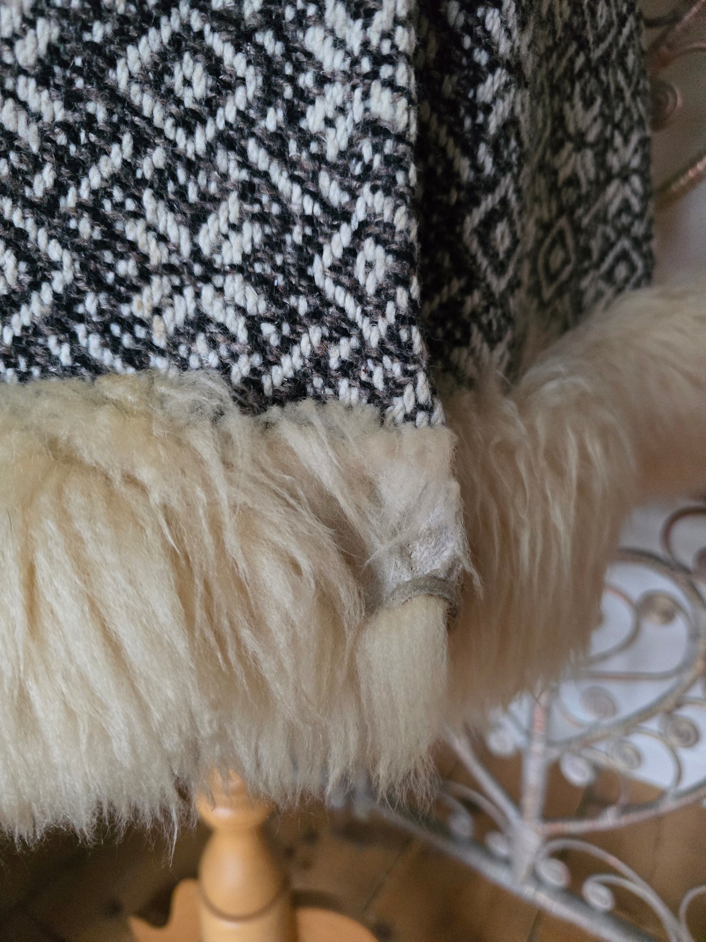 Vintage tapestry sheepskin trim coat