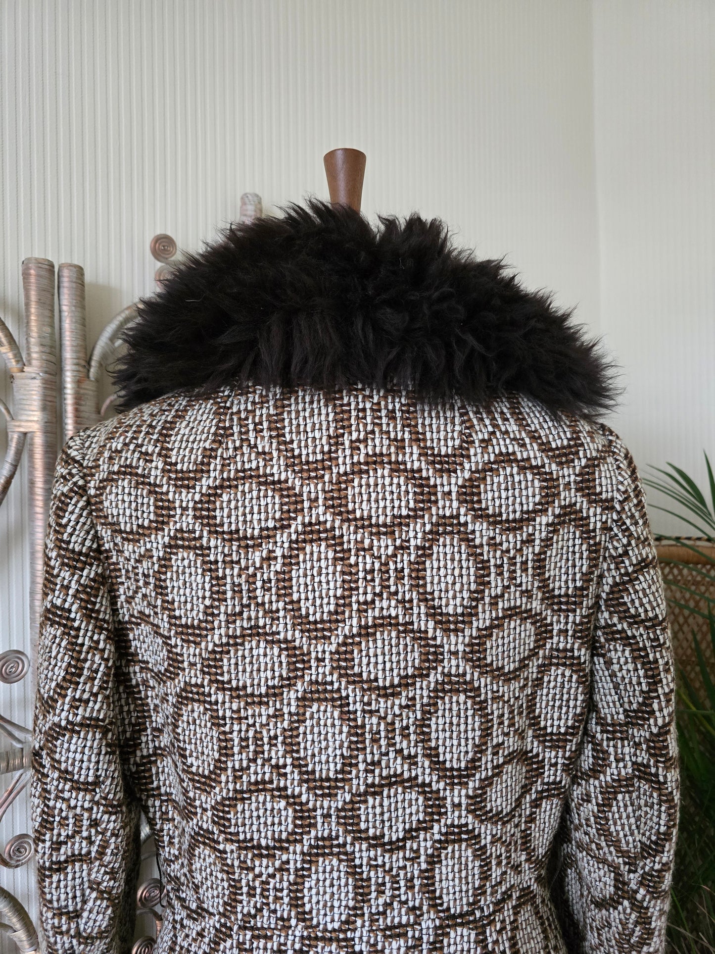 Vintage tapestry sheepskin trim coat