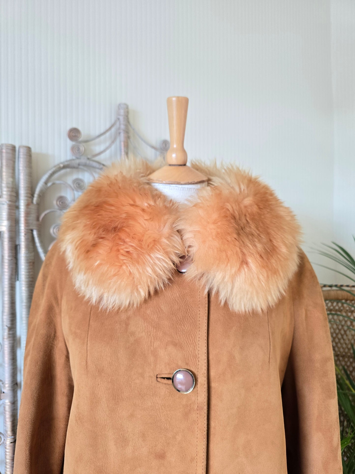 Vintage suede Sheepskin collar cuff coat