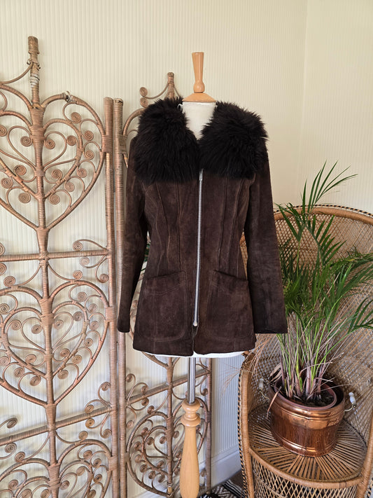 Vintage suede Sheepskin collar coat