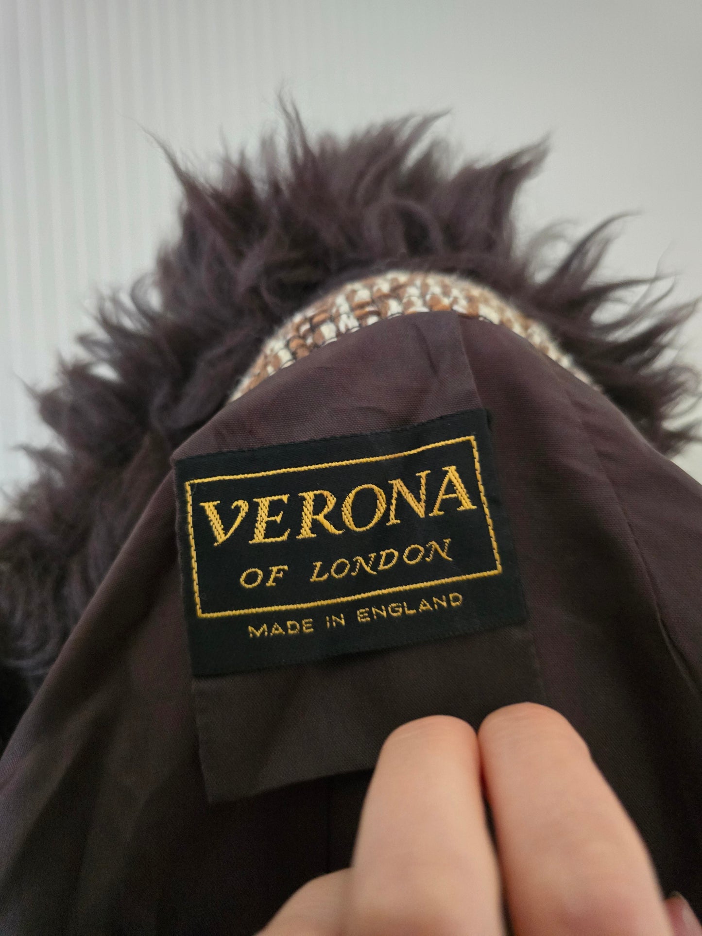 Vintage tapestry sheepskin trim coat