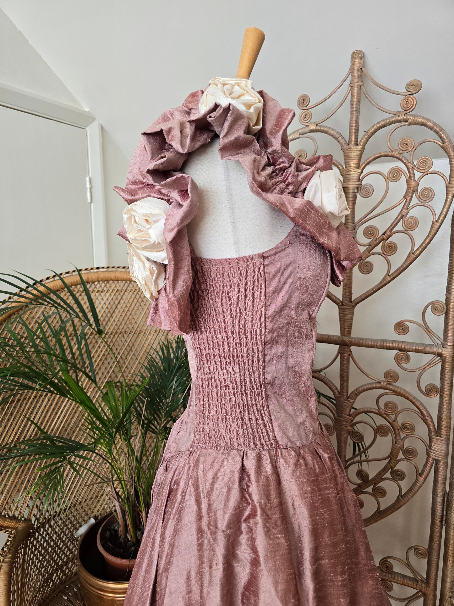 Vintage style Elizabeth Todd rose raw silk dress