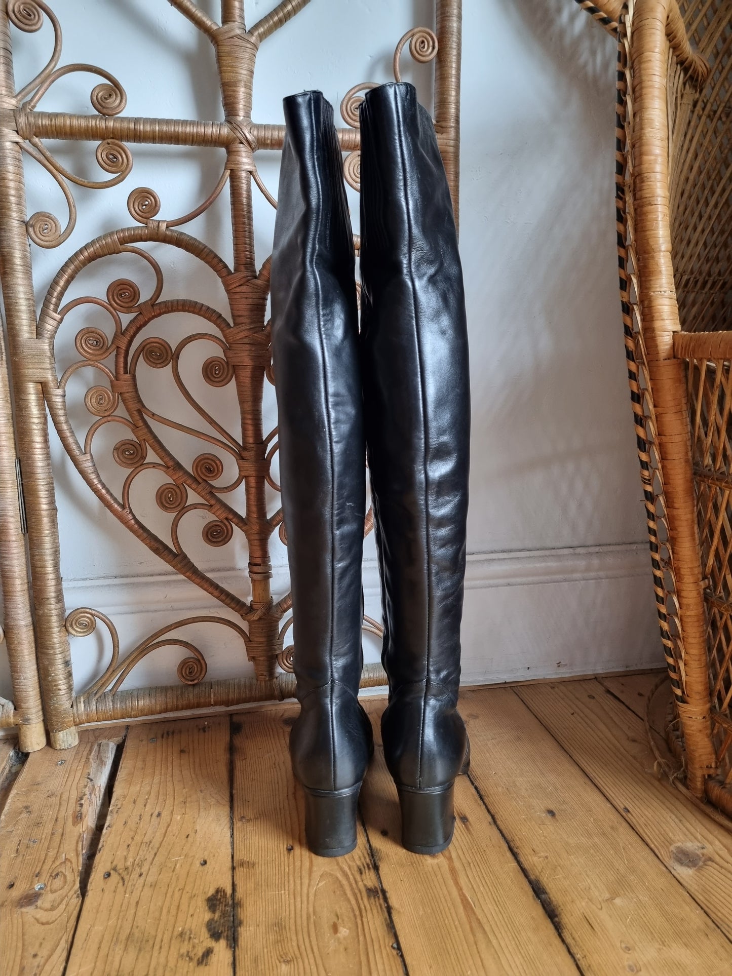 Vintage black Bally over the knee leather boots uk size 4 4.5 Eur 37 37.5 us 6 6.5