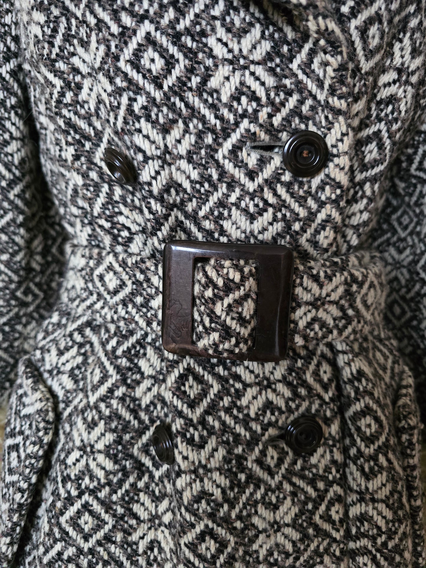 Vintage tapestry sheepskin trim coat