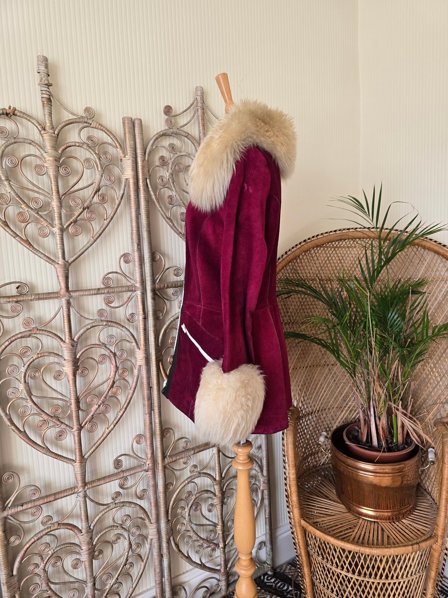 Vintage suede Sheepskin collar cuffs coat