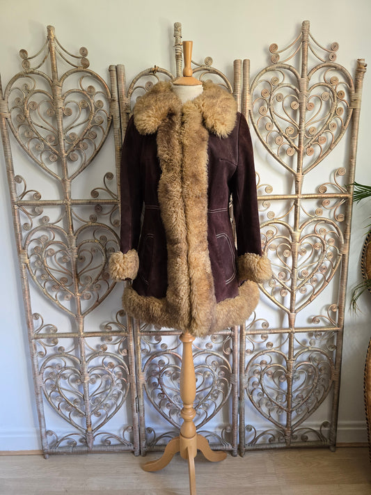 Vintage suede Sheepskin trim coat