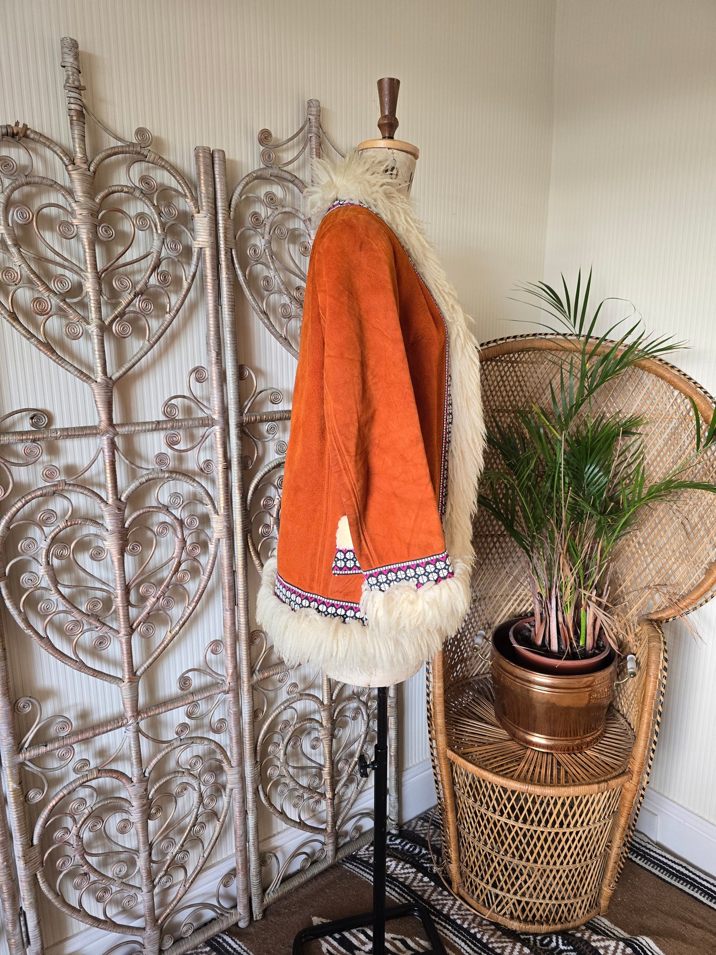 Vintage embroidered suede coat