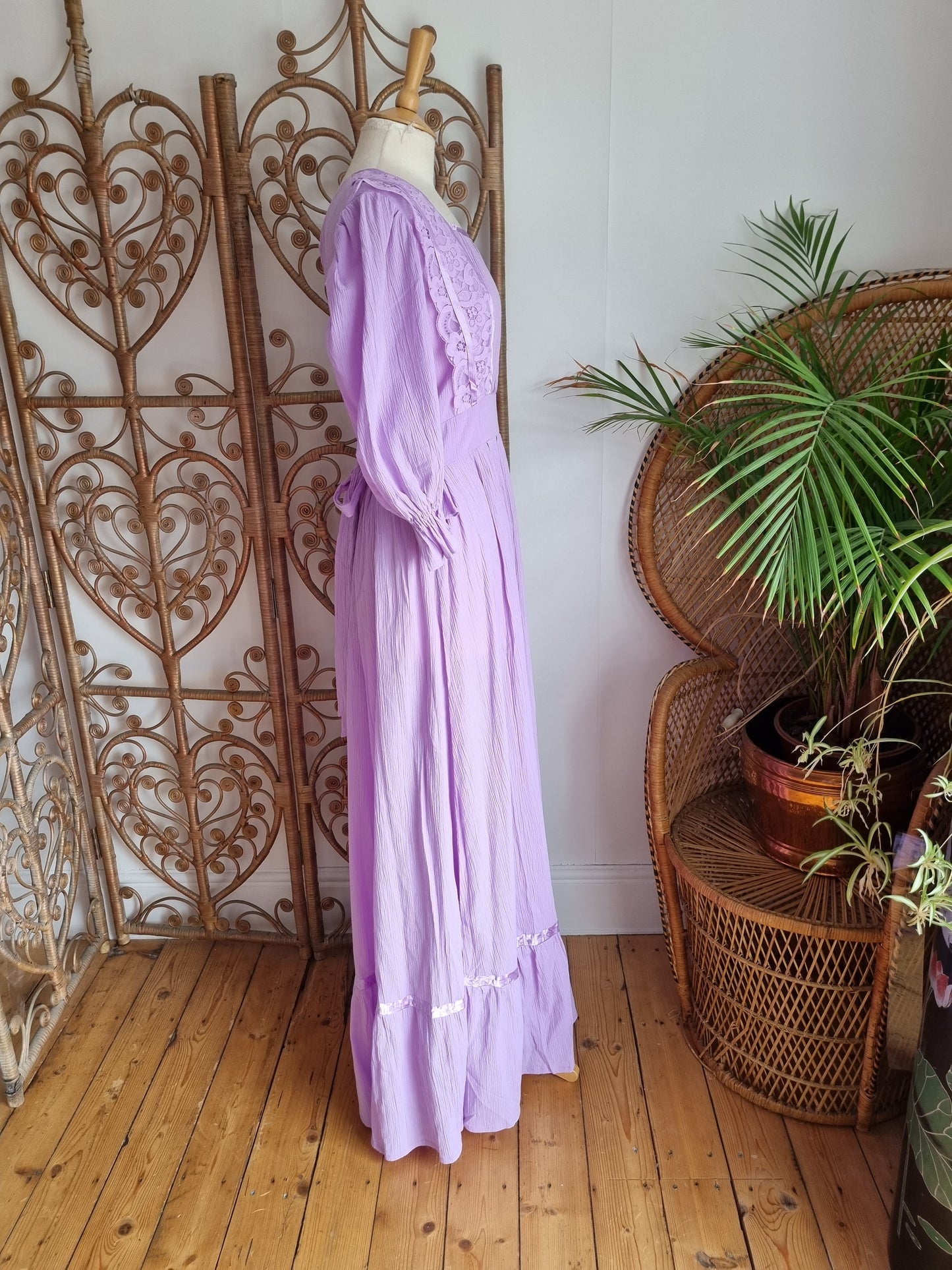 Vintage lilac cheesecloth maxi dress M/L