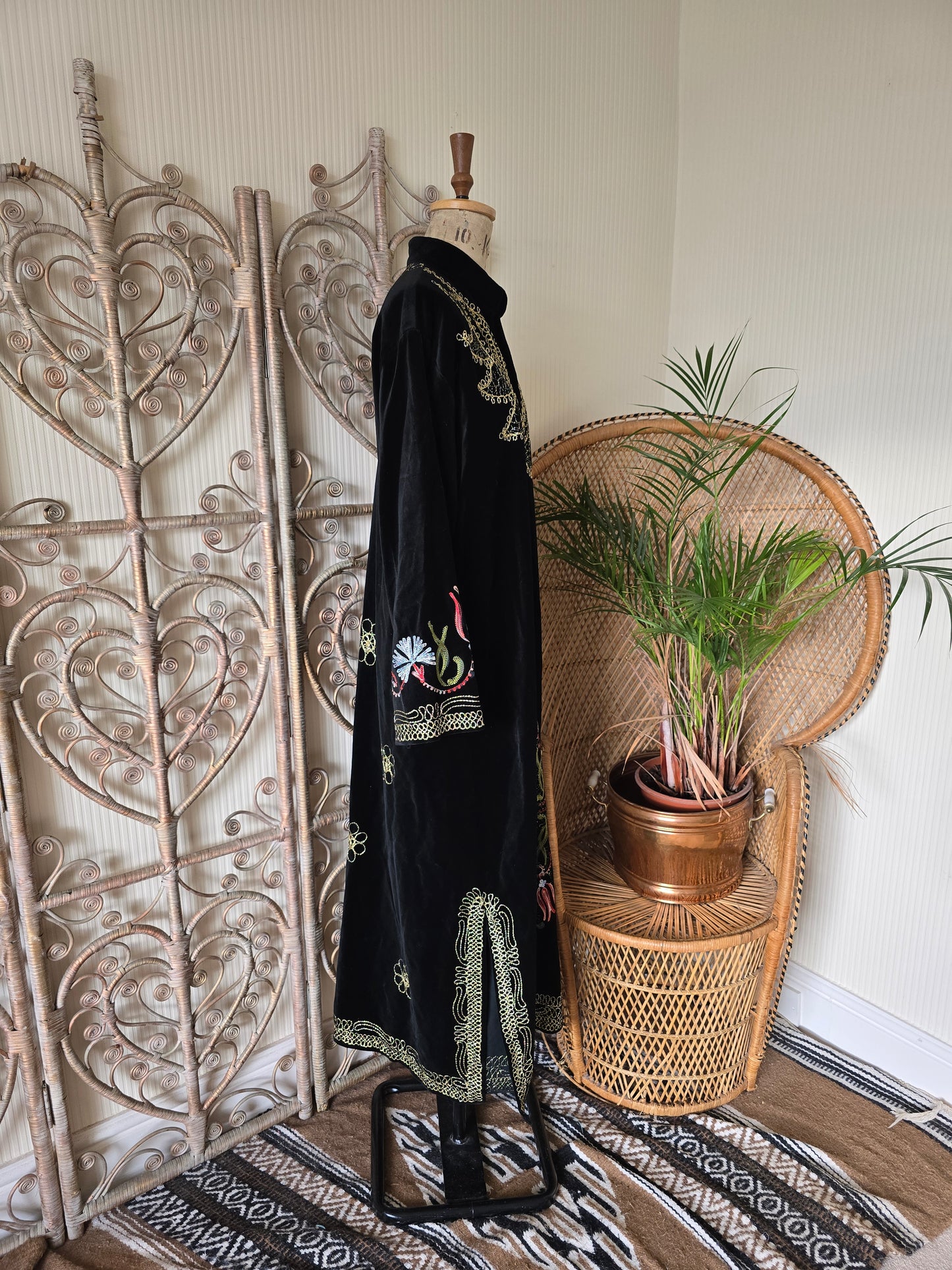 Vintage embroidered velvet kaftan maxi dress