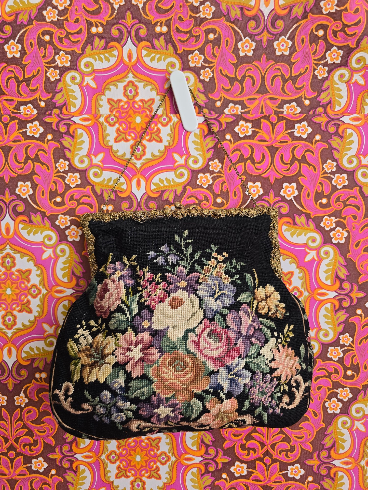 Vintage tapestry carpet purse hand bag