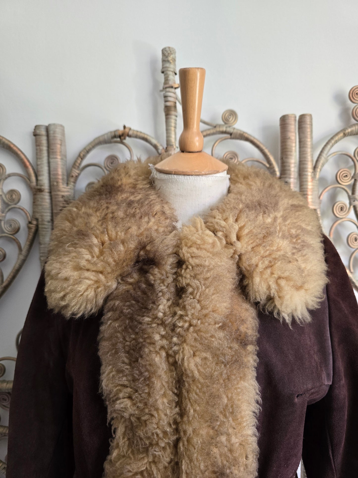 Vintage suede Sheepskin trim coat