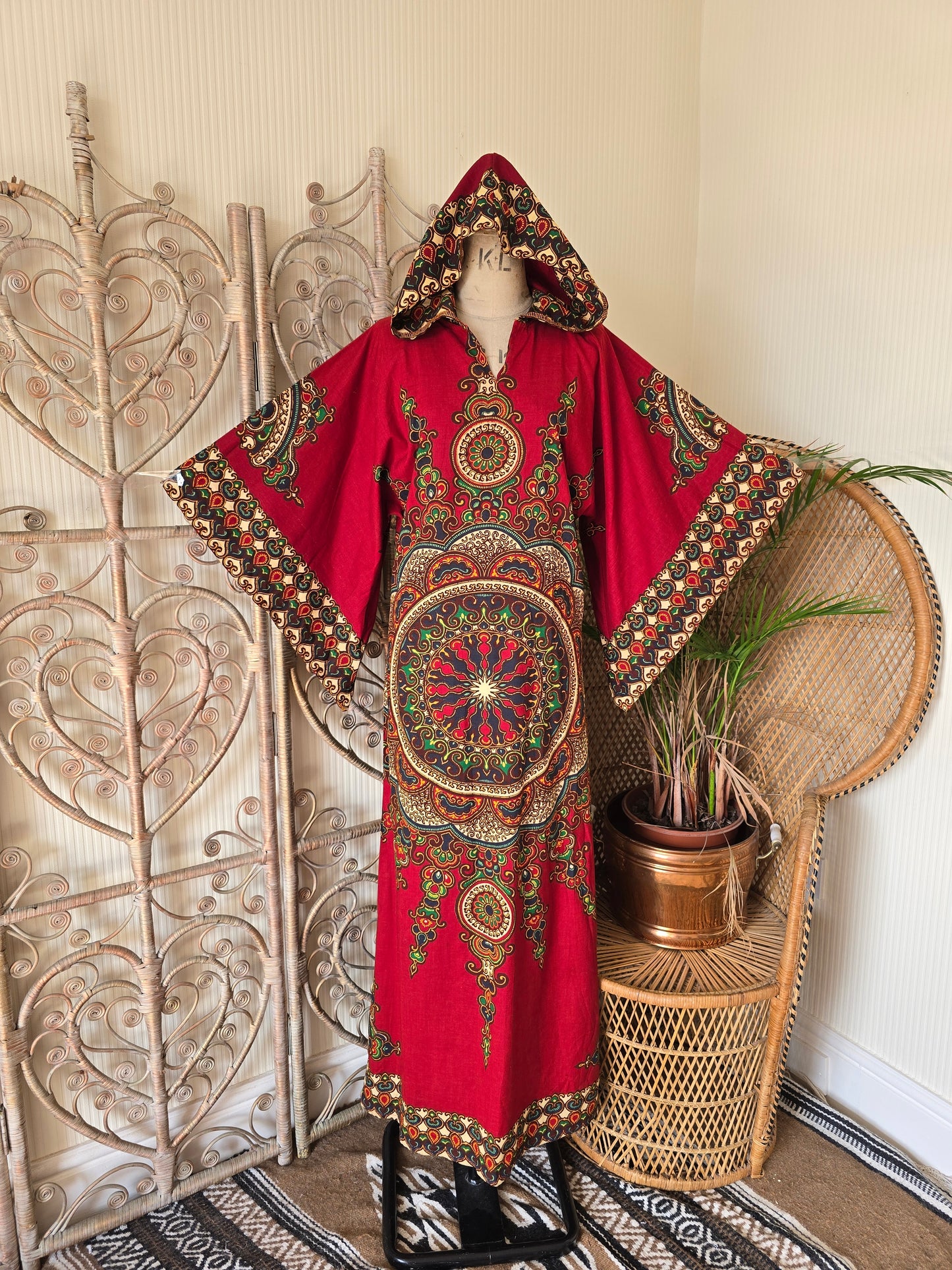 Vintage Dashiki hooded maxi dress