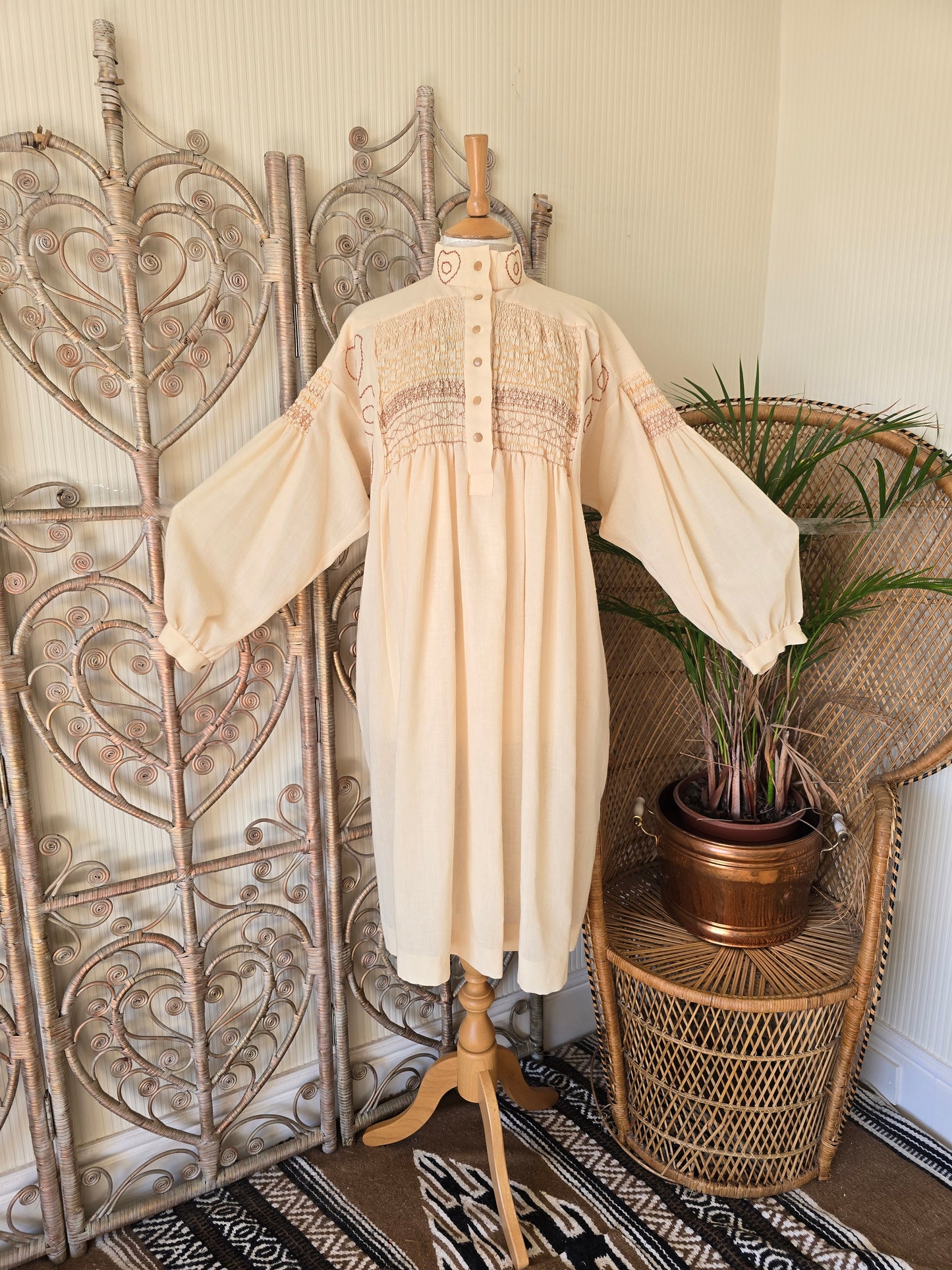 Vintage shirring smock dress L XL