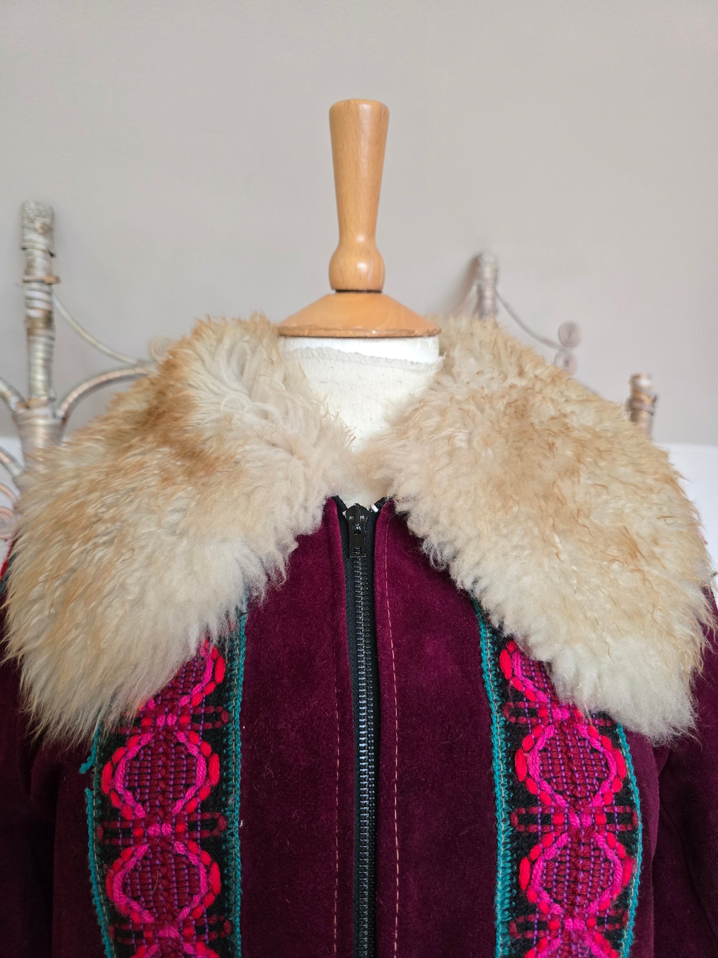 Vintage suede Sheepskin collar cuff coat