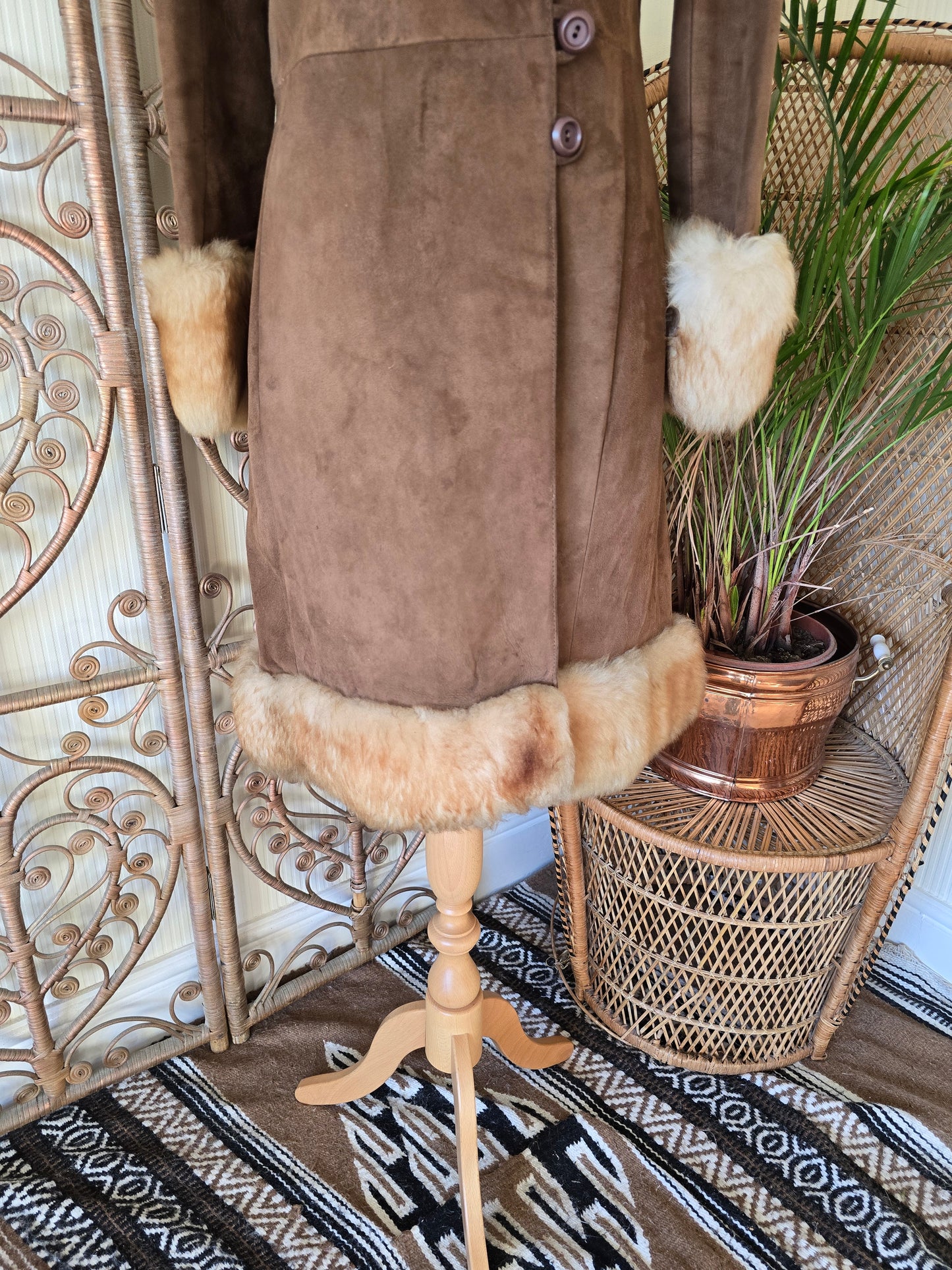Vintage suede Sheepskin trim coat