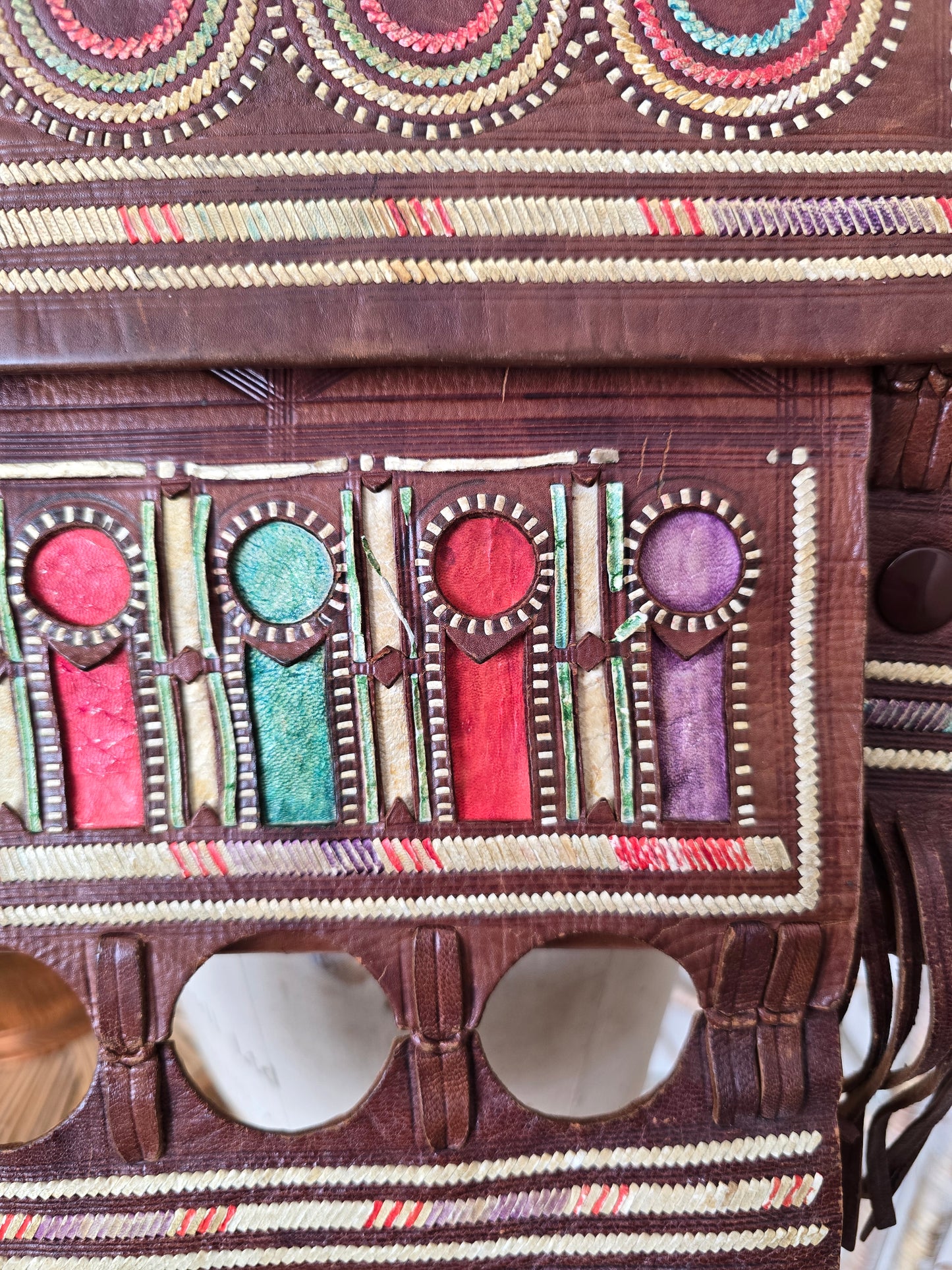Vintage leather tooled fringe bag