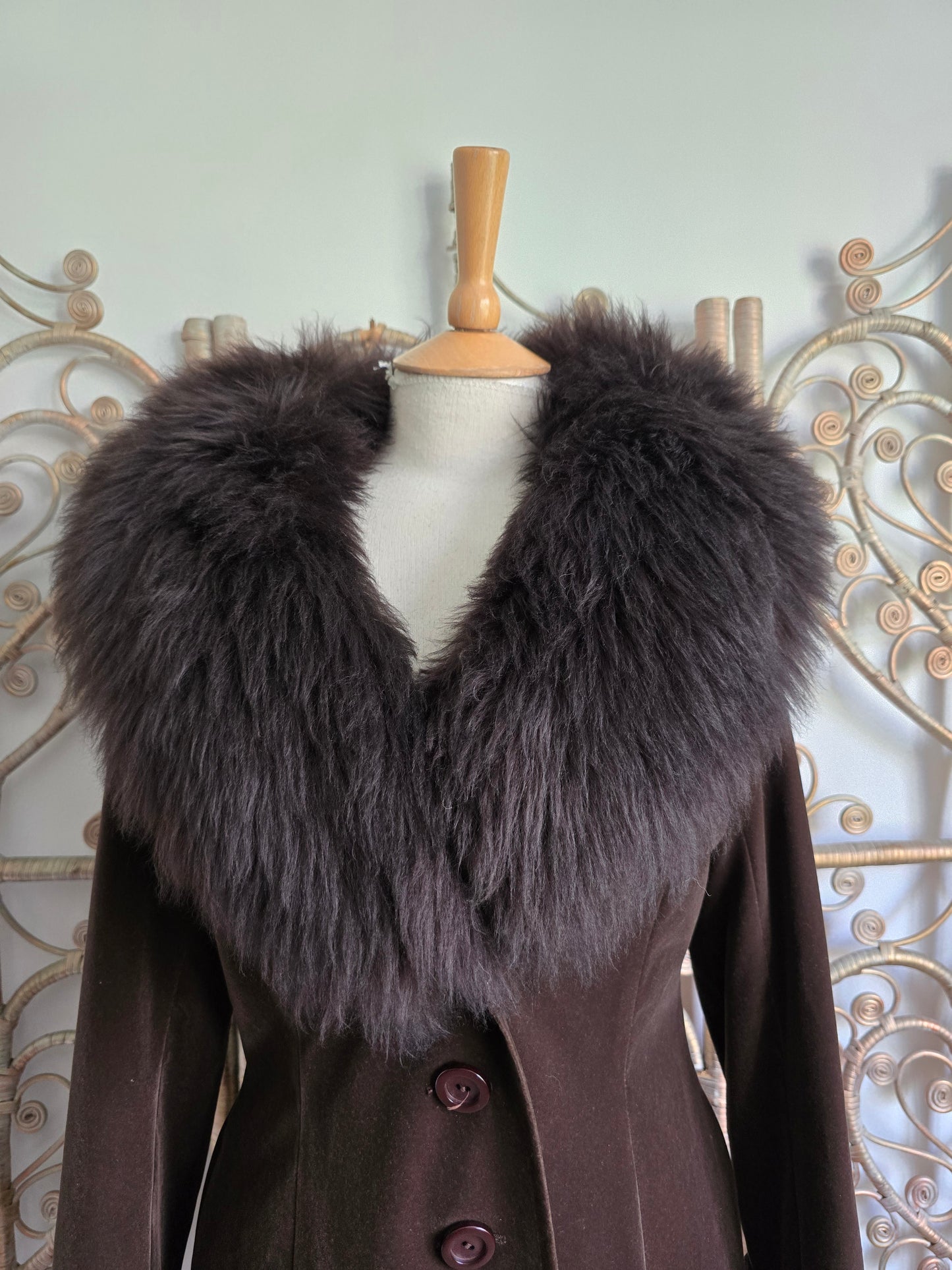 Vintage velvet sheepskin collar coat