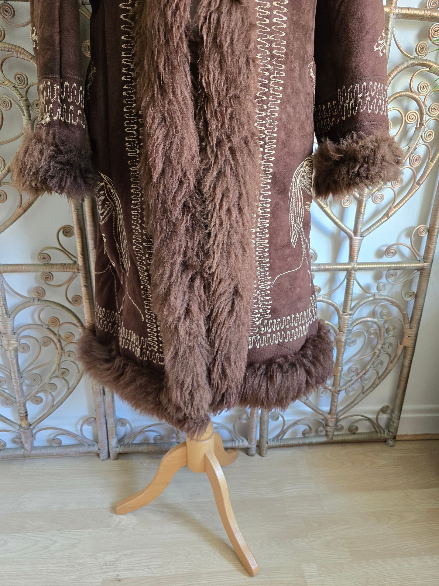 Vintage Afghan sheepskin hooded coat