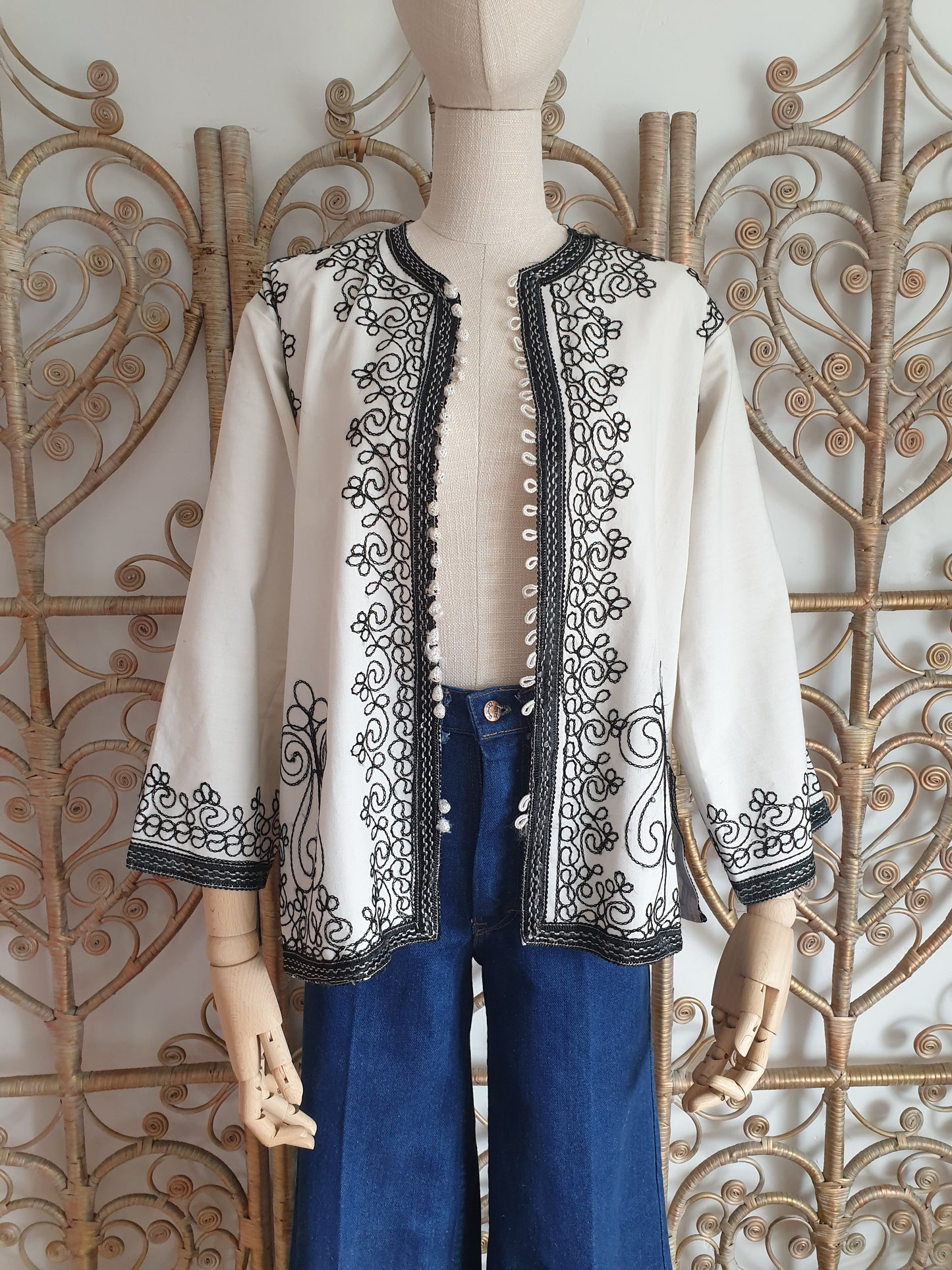 Vintage embroidered cotton 70s blouse jacket  S
