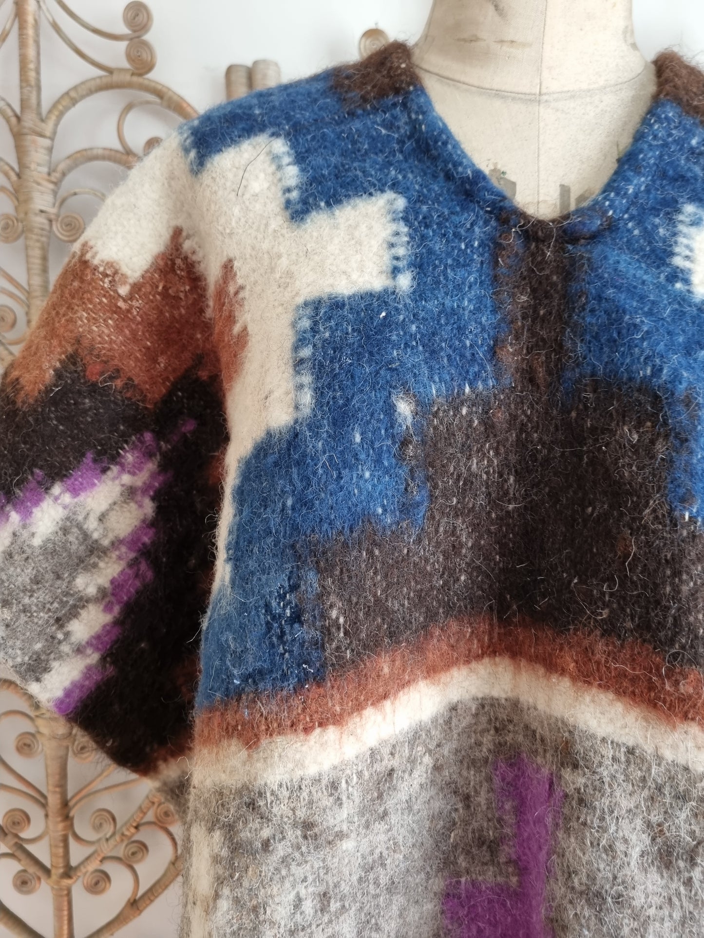 Vintage wool woven Guatemalan poncho