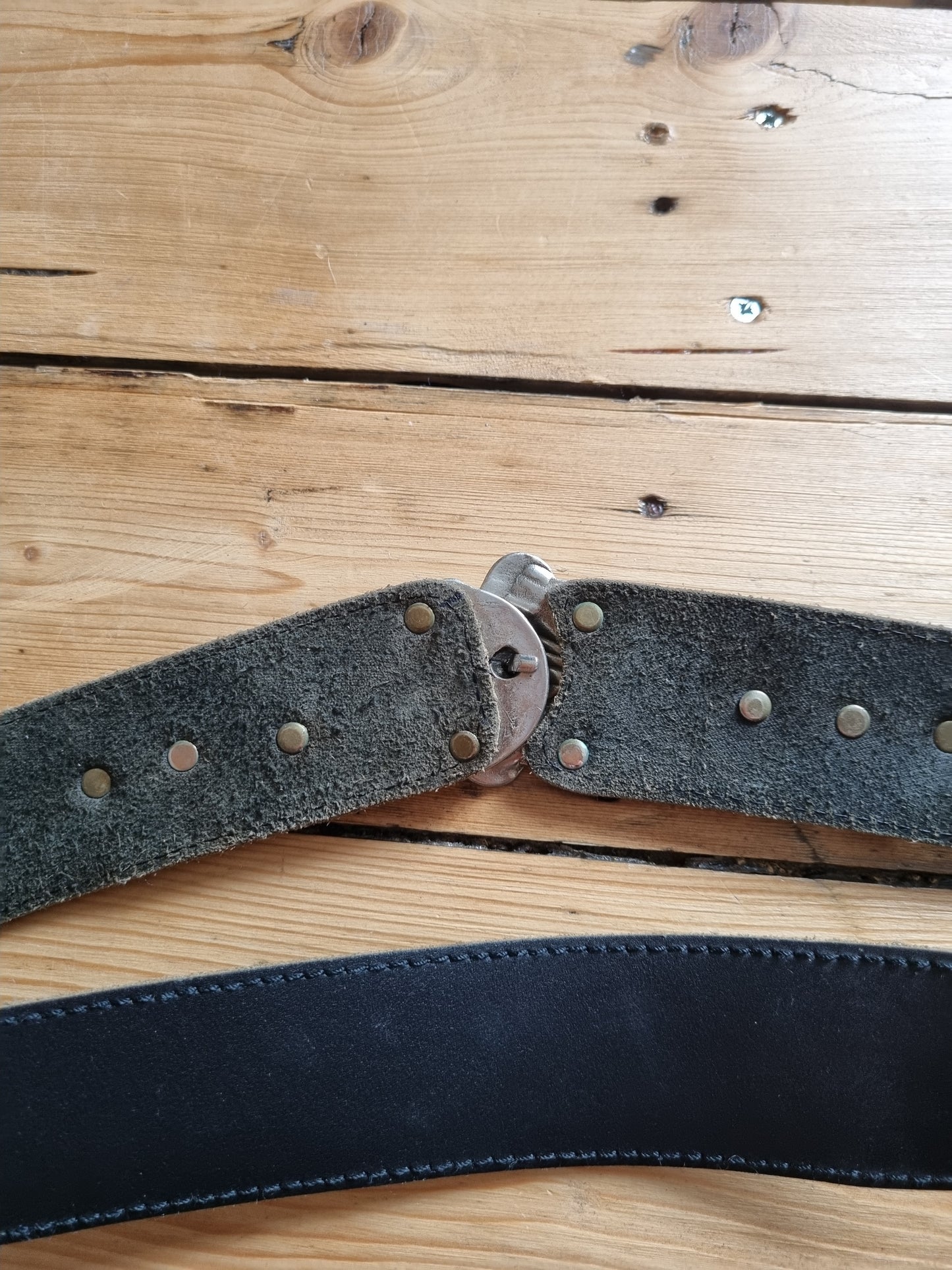 Vintage black indian waist leather belt