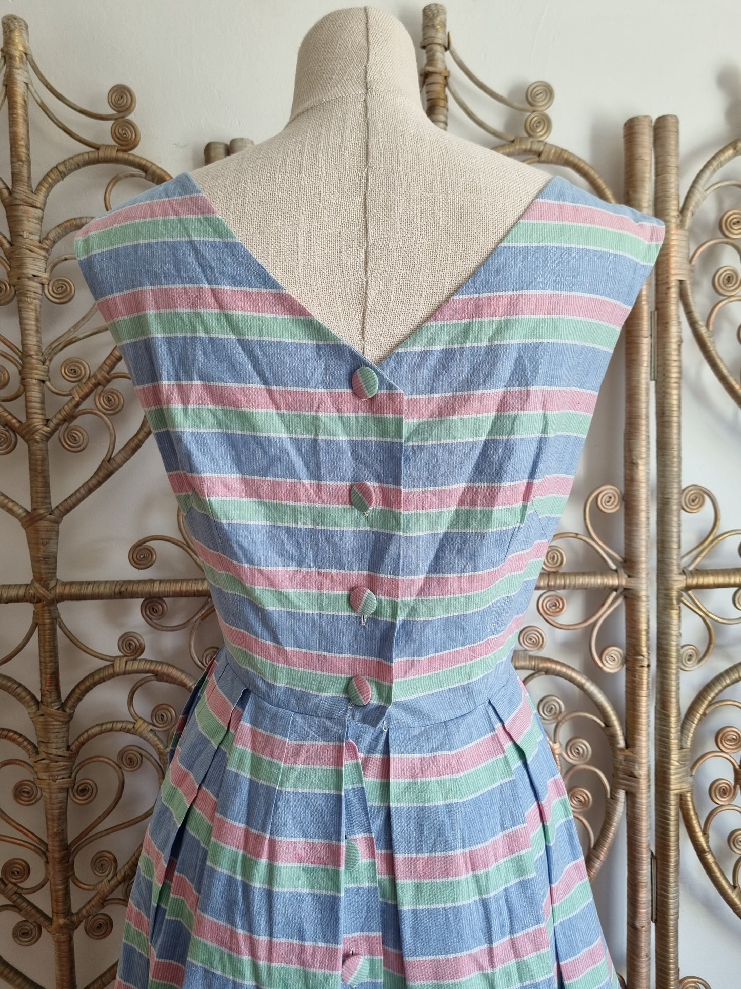 Vintage candy stripe cotton 50s 60s sun dress S