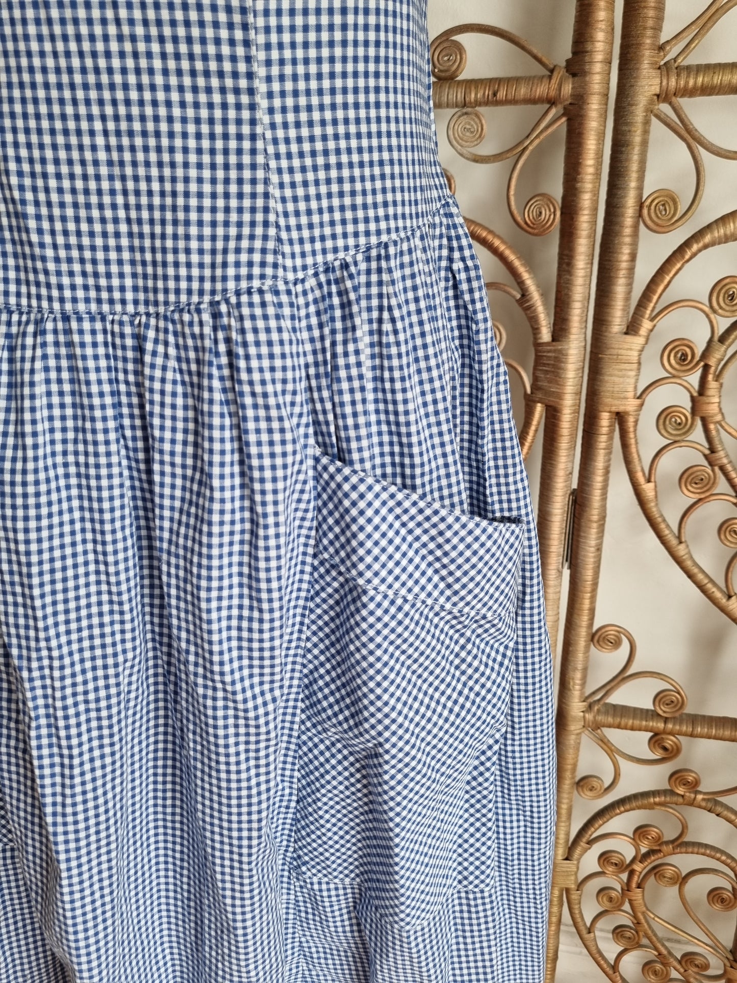 Vintage blue check cotton dress M