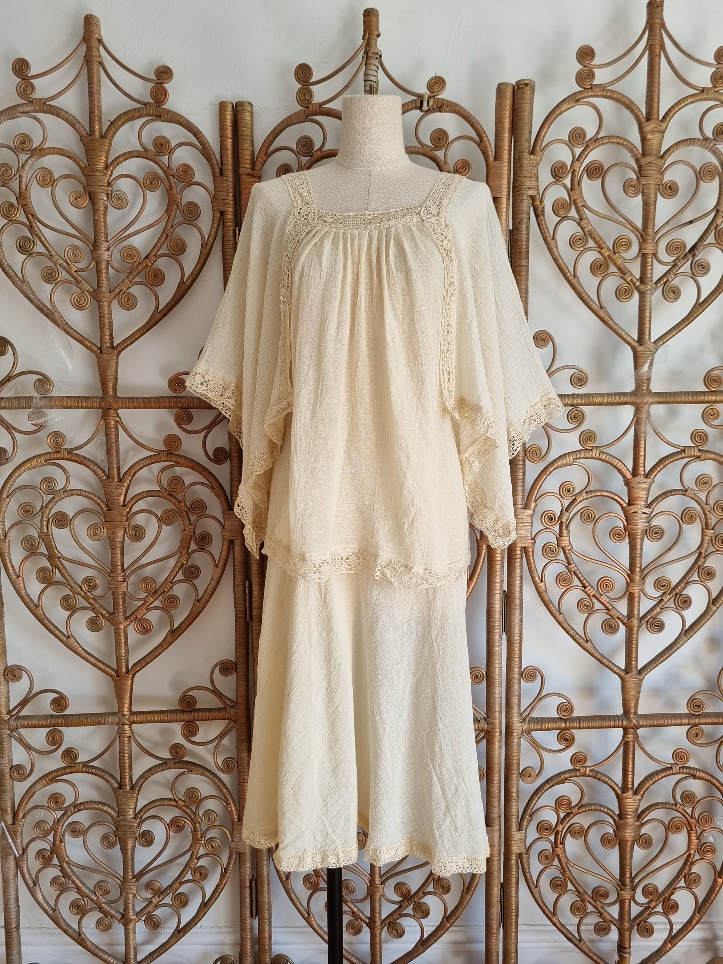 Vintage cheesecloth blouse skirt two piece s