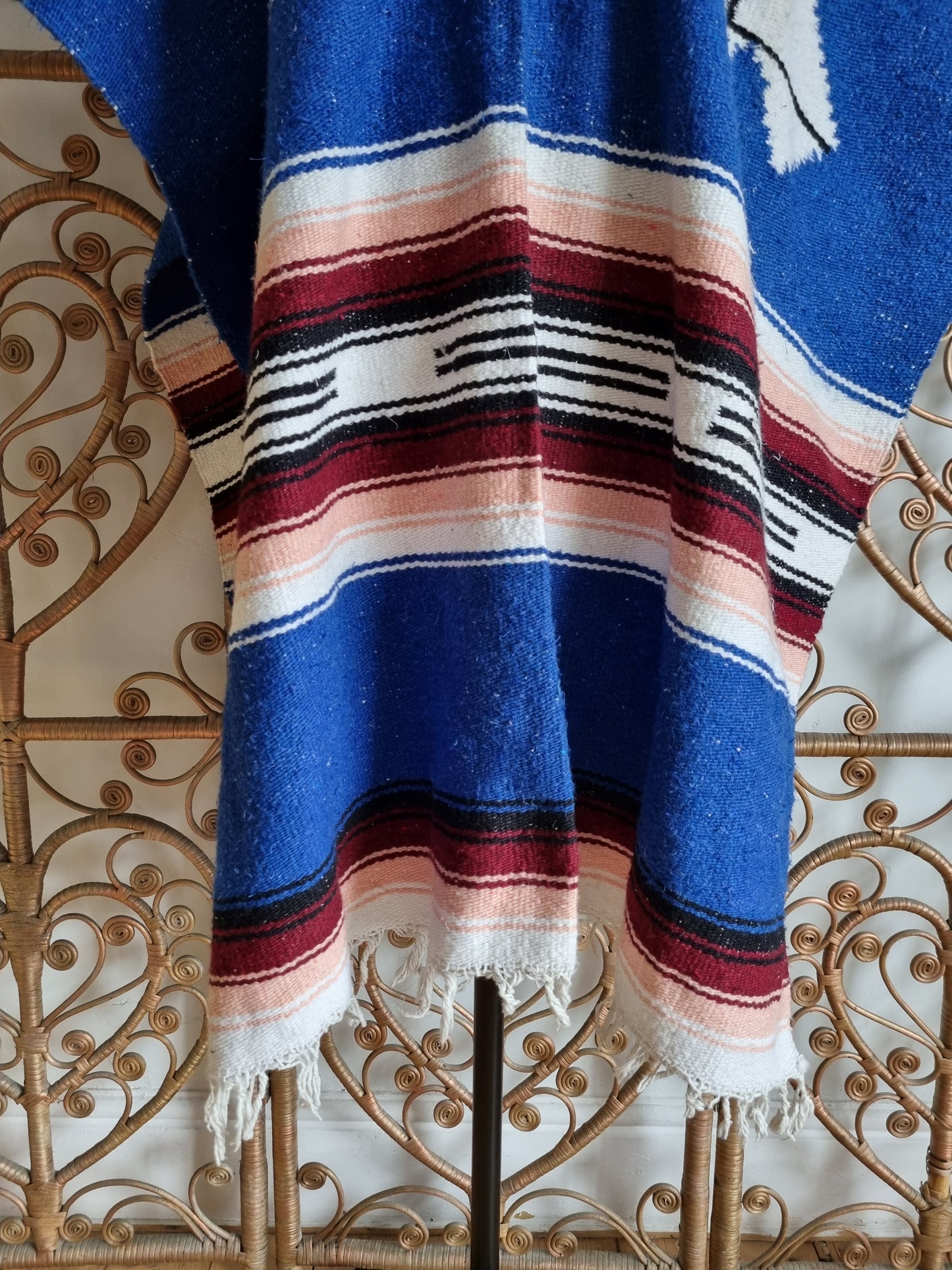 Vintage cotton woven blanket poncho