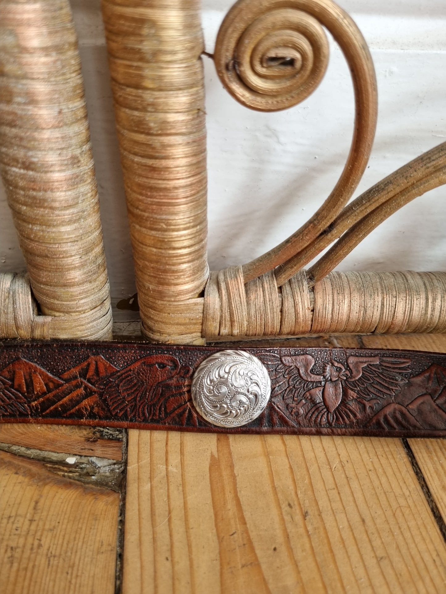 Vintage tooled eagle leather belt