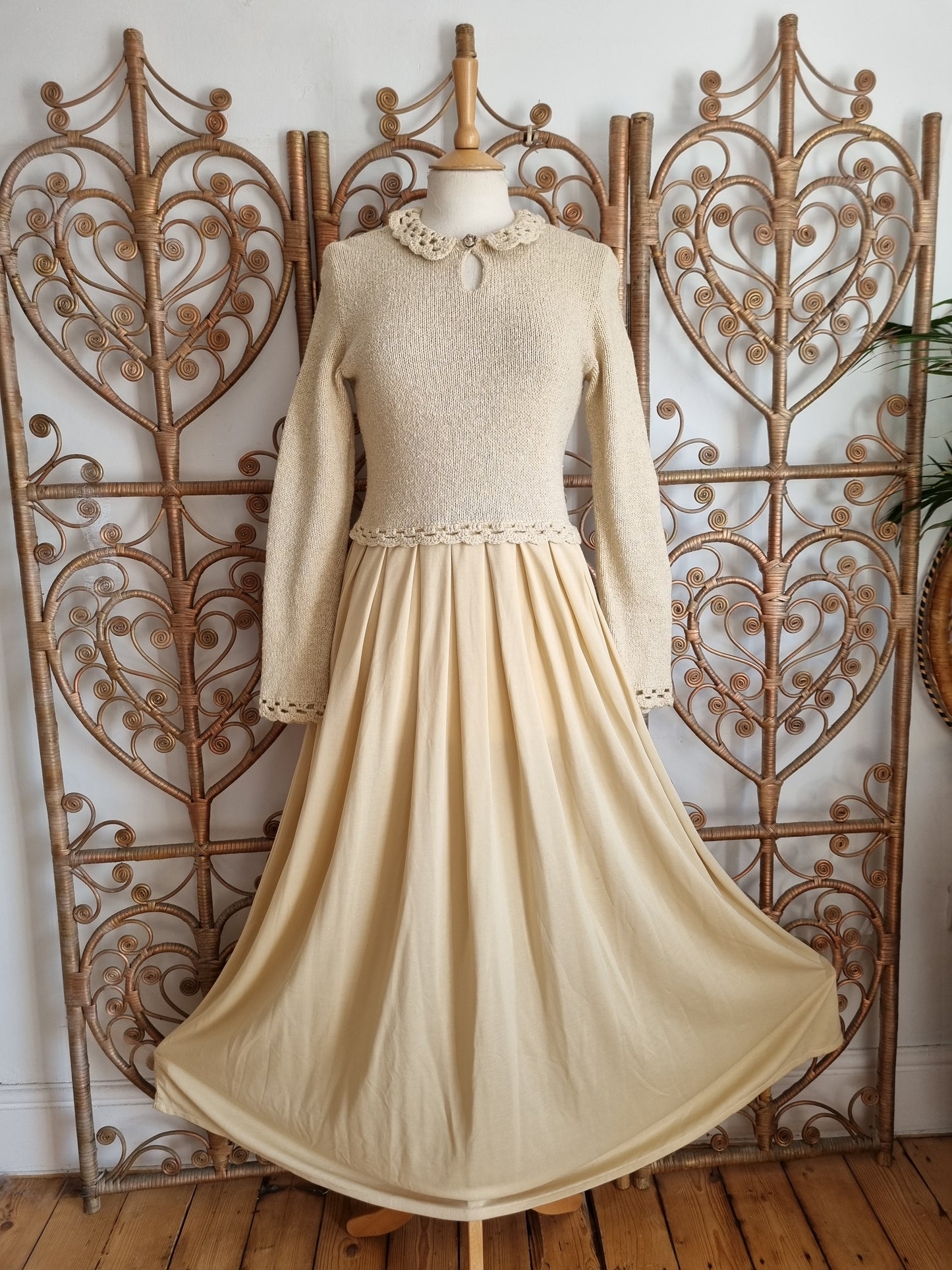 Vintage knitted 70s prairie maxi dress S