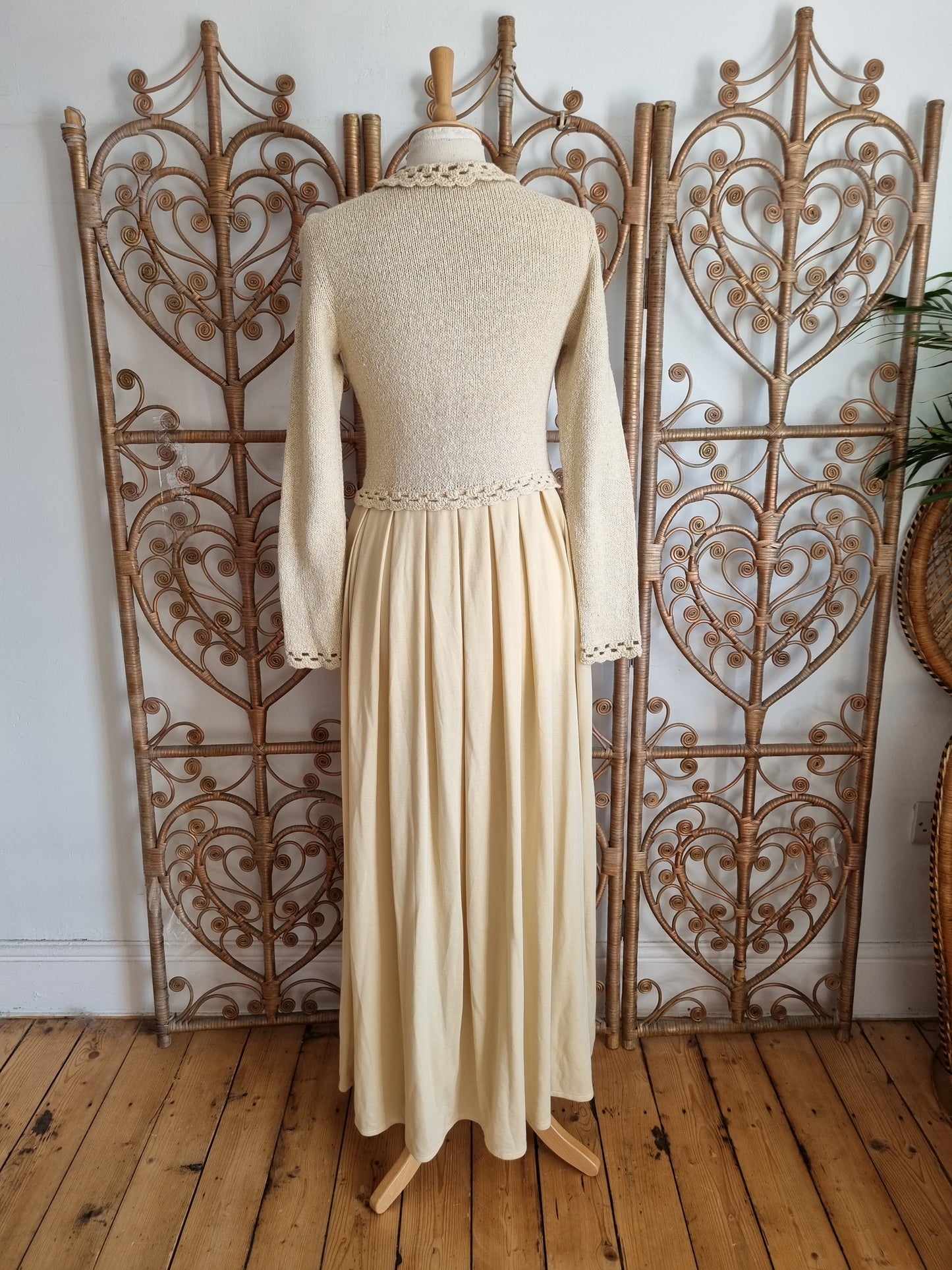 Vintage knitted 70s prairie maxi dress S