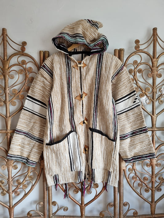 Vintage woven cotton hoodie coat jacket L XL