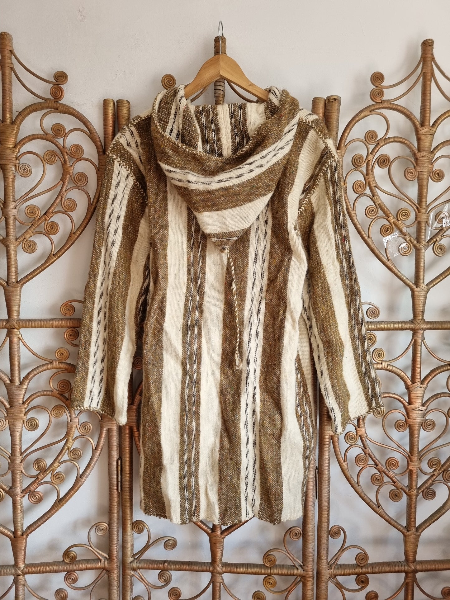 Vintage Stripe wool woven hoodie coat jacket S/M