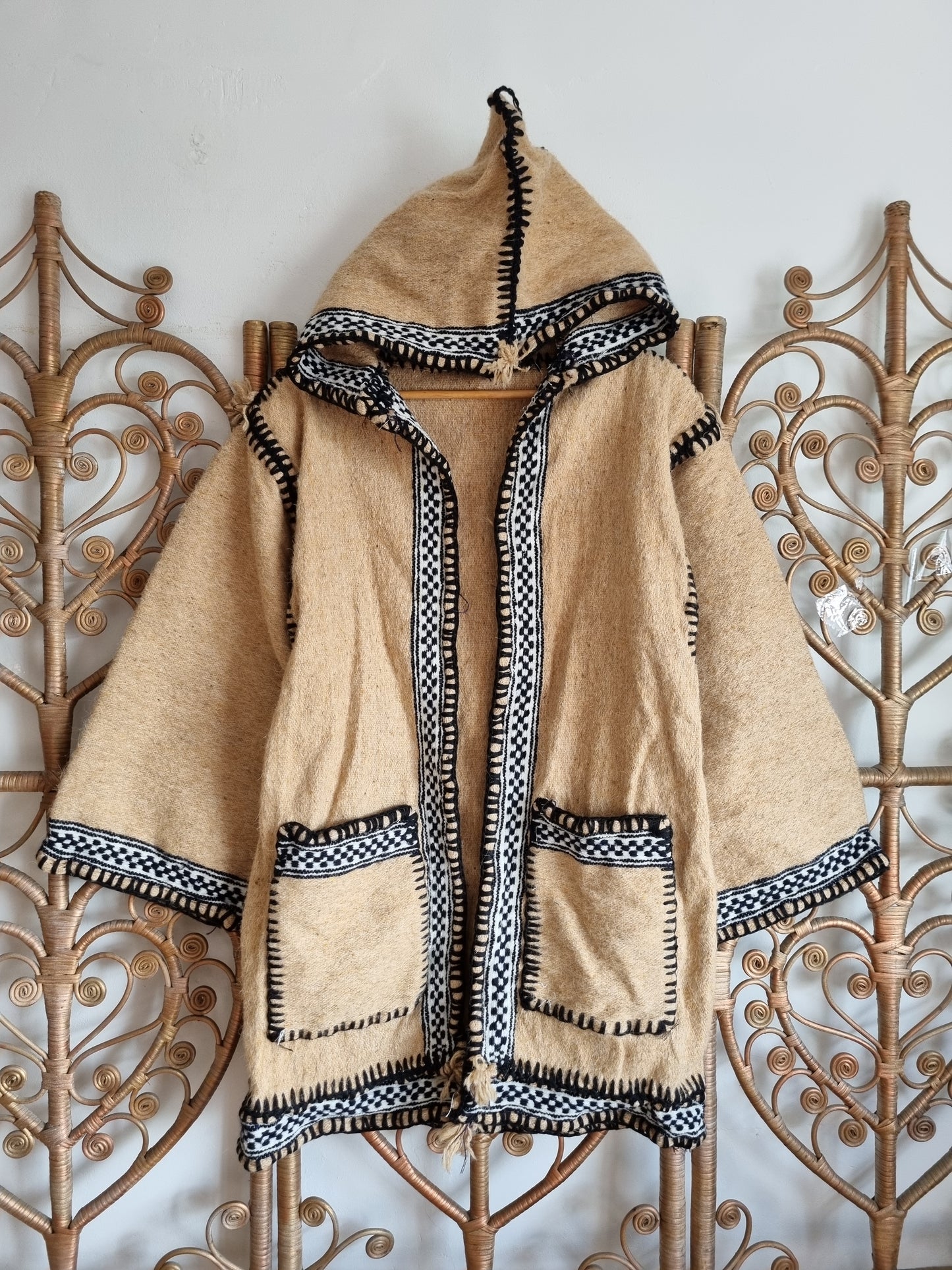 Vintage woven hoodie coat jacket L